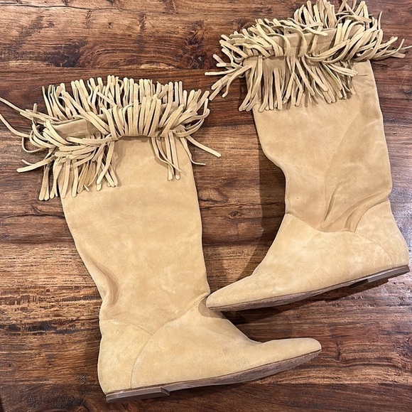 Daniblack Festival Fringe Suede Leather Boots in Camel Sz9 - Picture 5 of 8